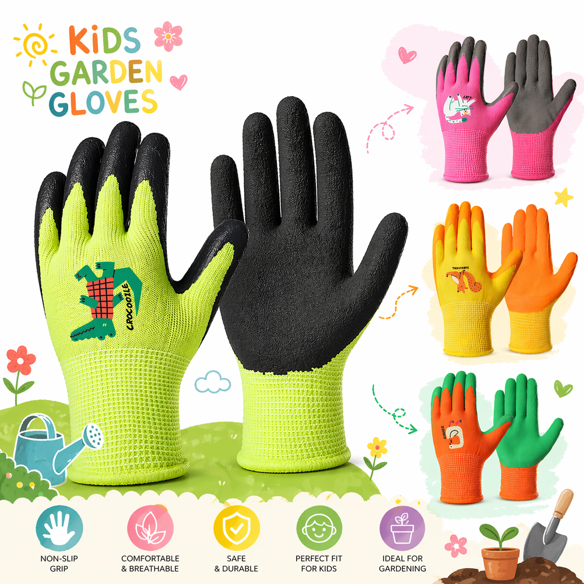 Gardening Tools Kit For Kids - 4 Pairs Kids Gardening Gloves Latex