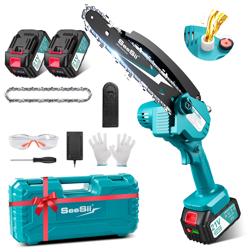 Gardening Tools Battery Powered - SEESII 8'' Mini Cordless Chainsaw kit