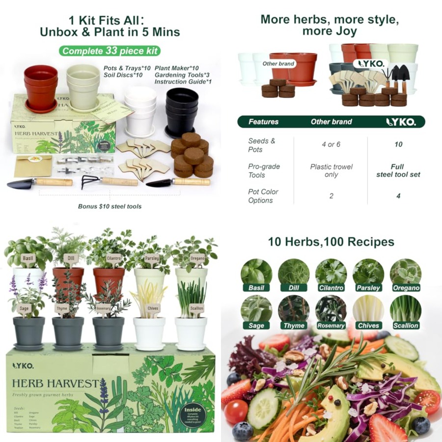 10 Indoor Herb Garden Kit, 33p - Gardening Tools Gift Ideas reseña y precio
