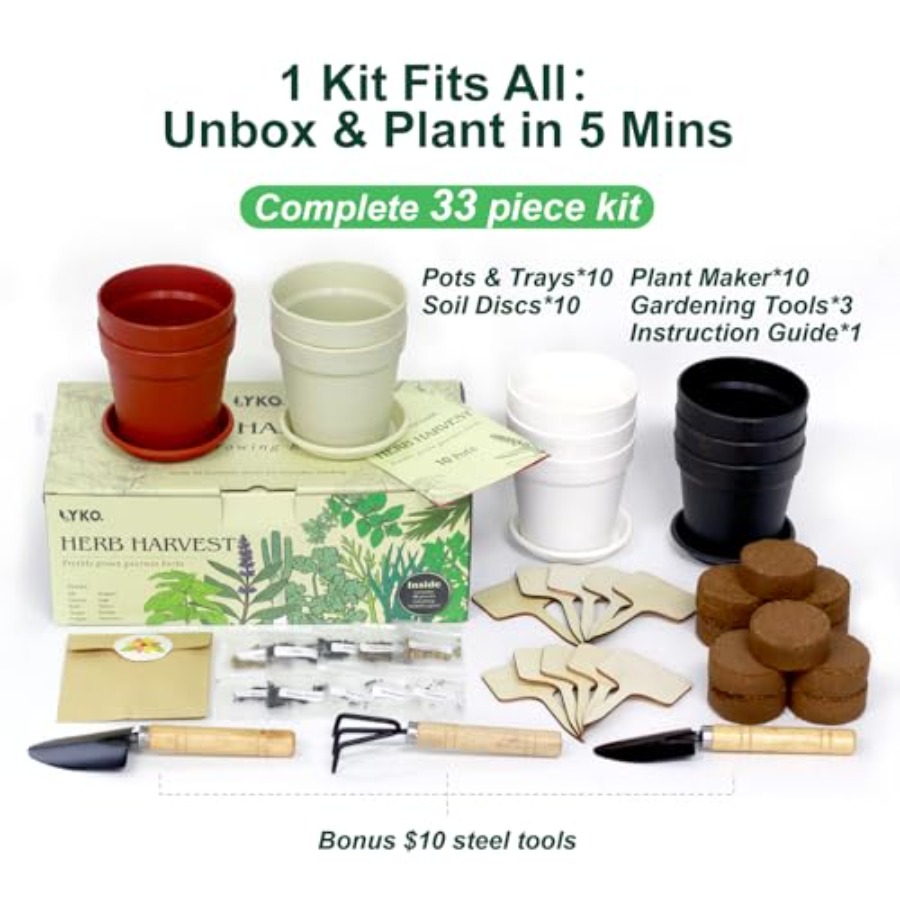 10 Indoor Herb Garden Kit, 33p - Gardening Tools Gift Ideas reseña y precio