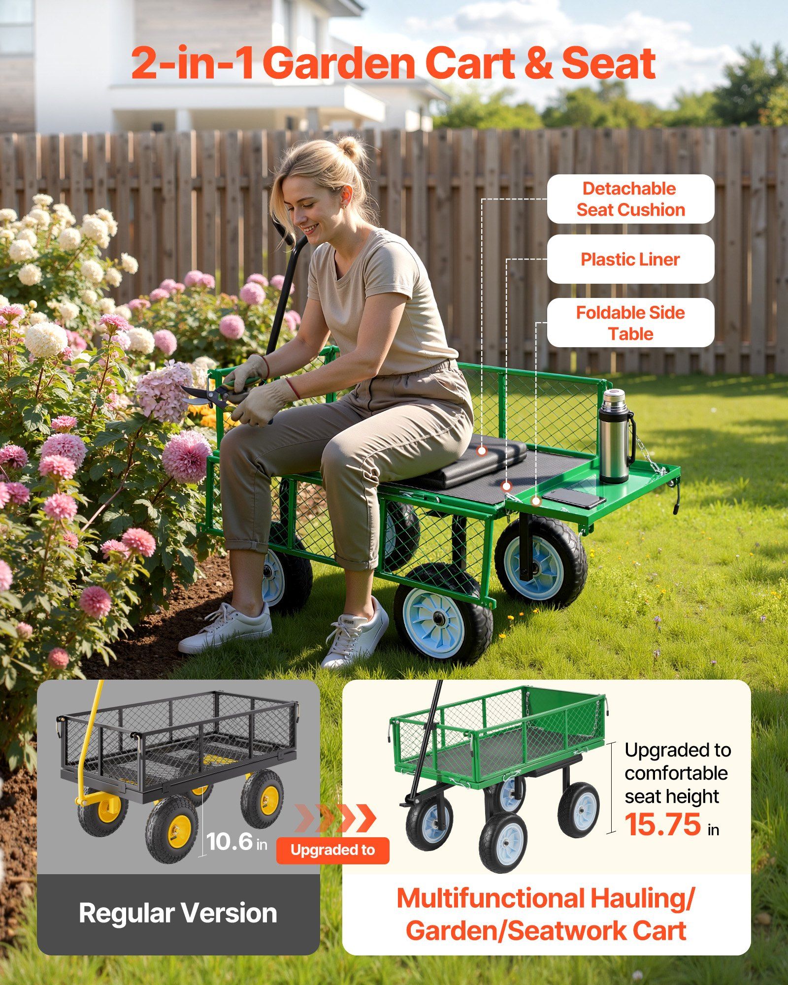 Garden Cart with Seat, 500 LBS - Gardening Tools Heavy Duty reseña y precio